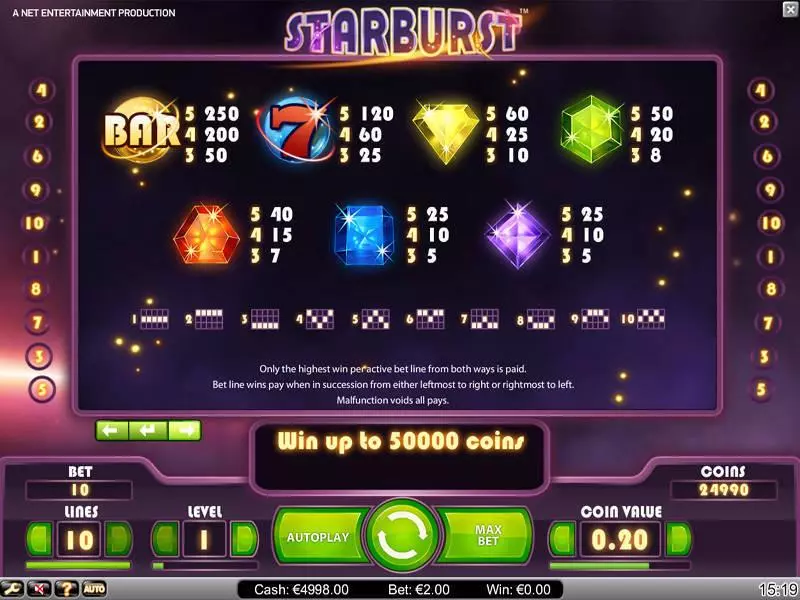 Starburst Slots made by NetEnt - Info and Rules