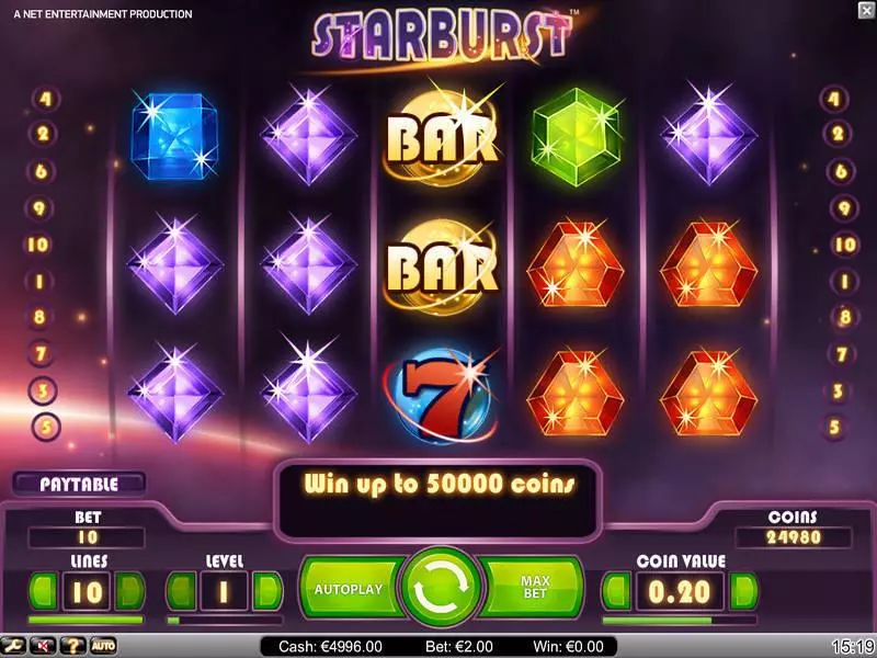 Starburst Slots made by NetEnt - Main Screen Reels