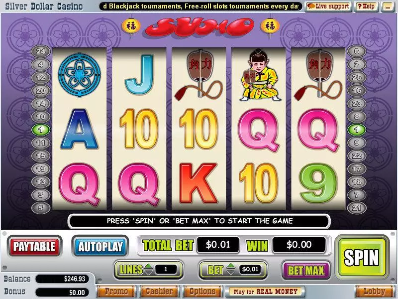Sumo Slots made by WGS Technology - Main Screen Reels