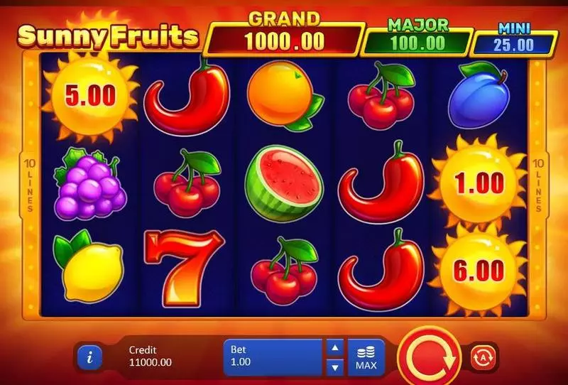 Sunny Fruits Hold and win Slots made by Playson - Main Screen Reels