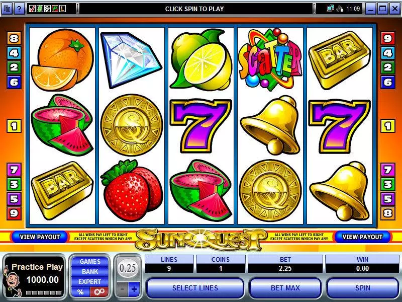 SunQuest Slots made by Microgaming - Main Screen Reels