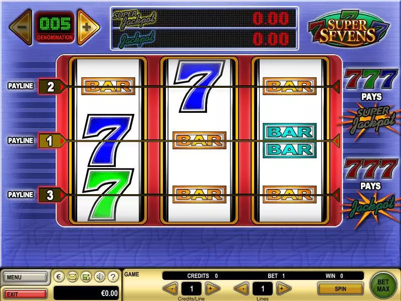 Super Sevens Slots made by GTECH - Main Screen Reels