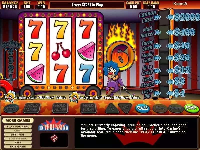 Super Sideshow Slots made by CryptoLogic - Main Screen Reels