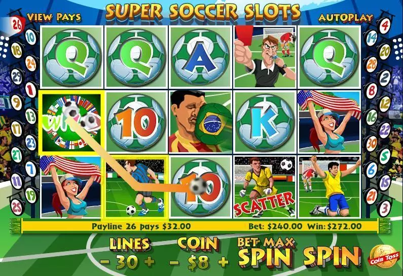 SUper Soccer Slots Slots made by WGS Technology - Main Screen Reels