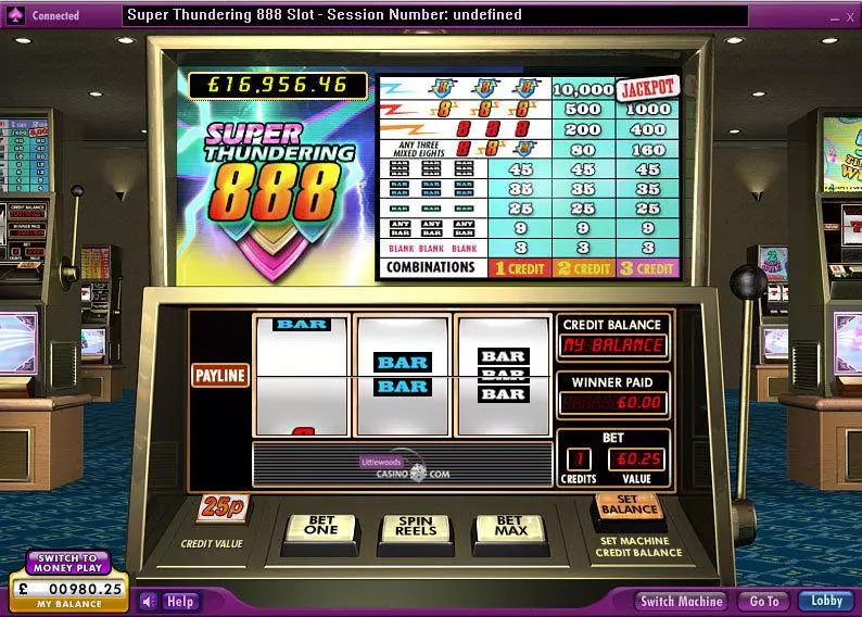 Super Thundering 888 Slots made by 888 - Main Screen Reels