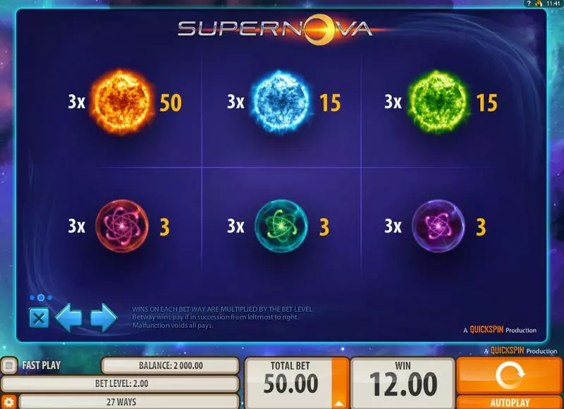 Supernova Slots made by Quickspin - Info and Rules