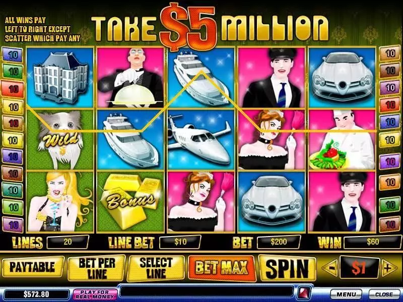 Take 5 Million Dollars Slots made by PlayTech - Main Screen Reels