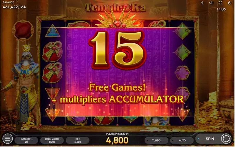 Temple of Ra Slots made by Endorphina - Free Spins Feature