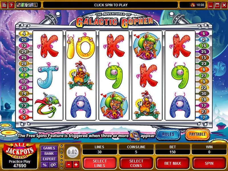 The Adventures of the Galactic Gopher Slots made by Microgaming - Main Screen Reels