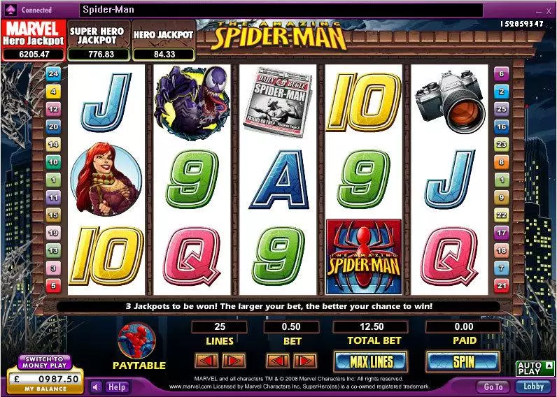 The Amazing Spider-Man Slots made by 888 - Main Screen Reels