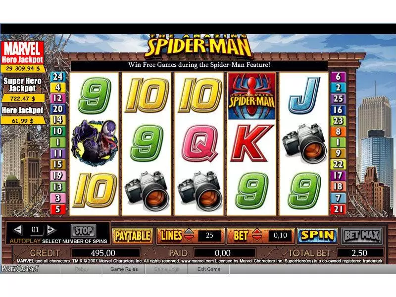 The Amazing Spider-Man Slots made by bwin.party - Main Screen Reels