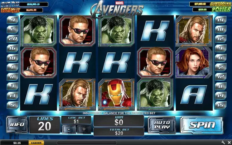 The Avengers Slots made by PlayTech - Main Screen Reels