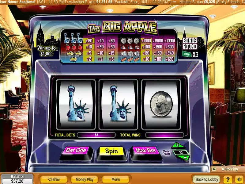 The Big Apple Slots made by NeoGames - Main Screen Reels