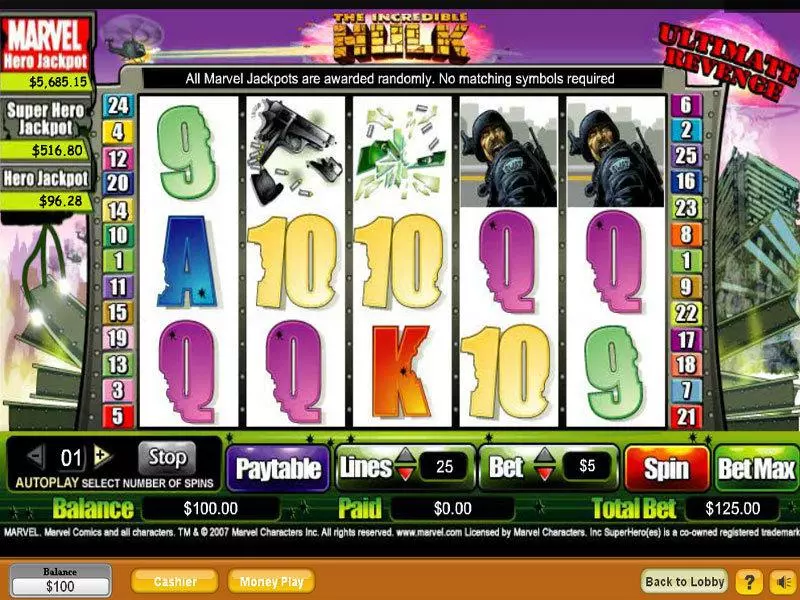 The Hulk Slots made by NeoGames - Main Screen Reels