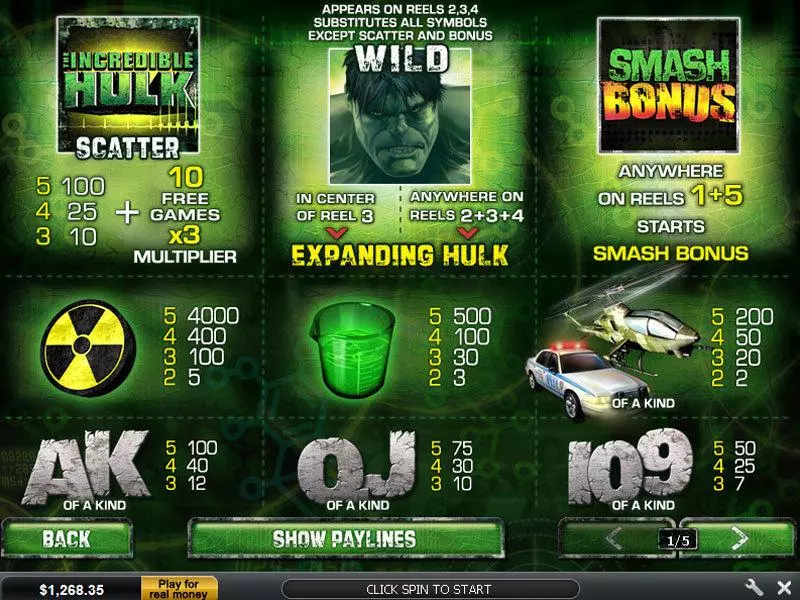 The Incredible Hulk 50 Line Slots made by PlayTech - Info and Rules