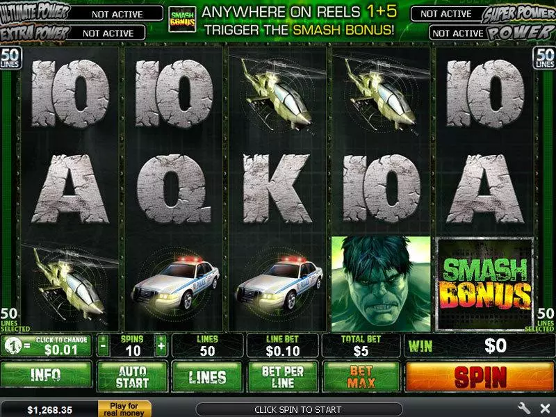 The Incredible Hulk 50 Line Slots made by PlayTech - Main Screen Reels