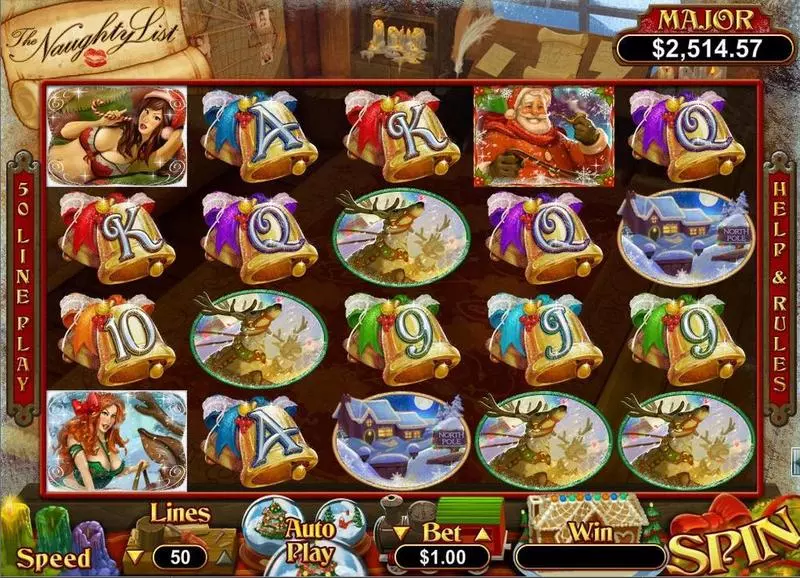 The Naughty List Slots made by RTG - Main Screen Reels