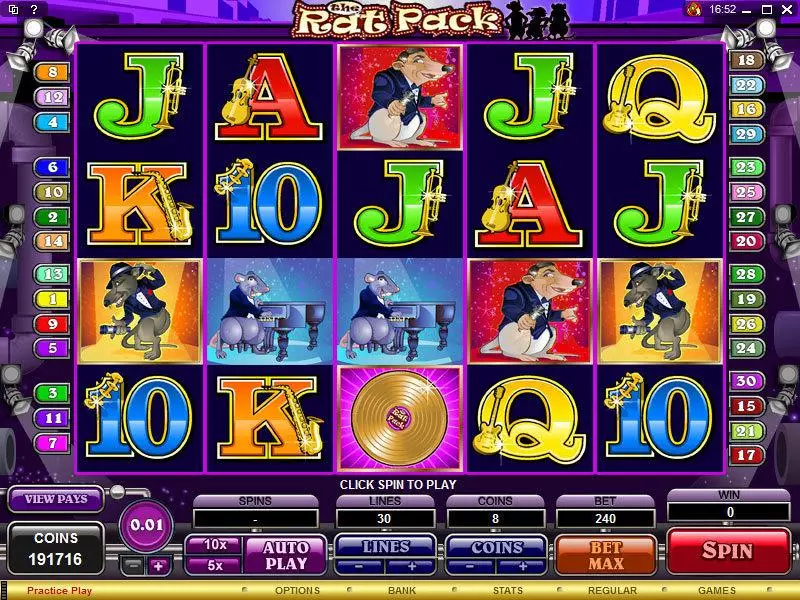 The Rat Pack Slots made by Microgaming - Main Screen Reels