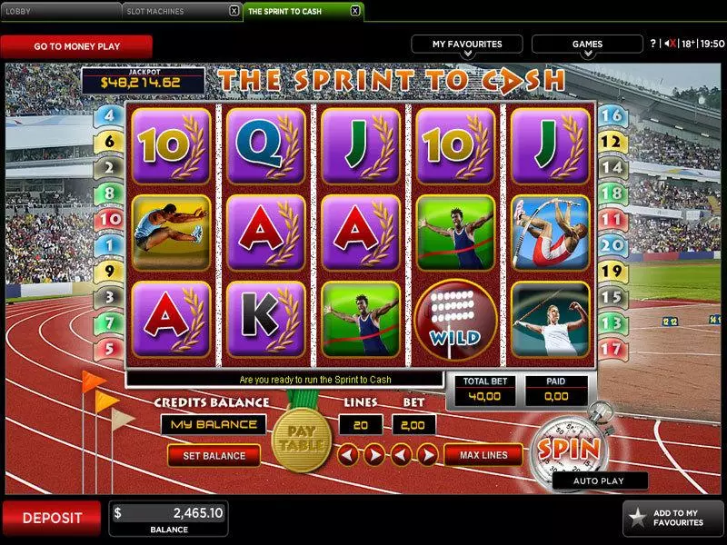 The Sprint To Cash Slots made by 888 - Main Screen Reels