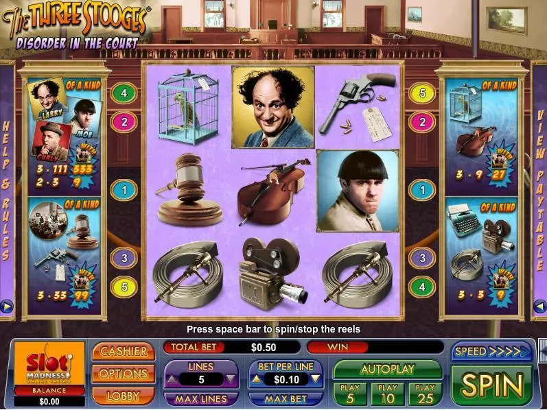 The Three Stooges Disorder in the Court Slots made by NuWorks - Main Screen Reels