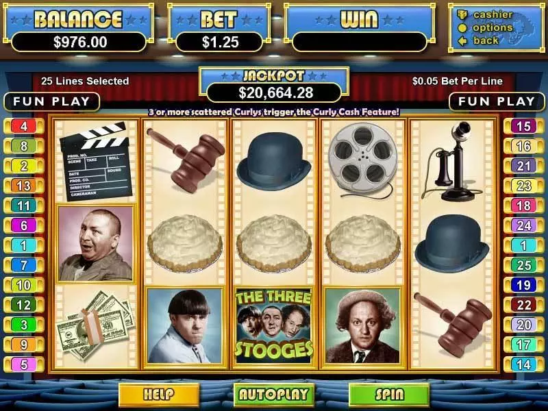 The Three Stooges Slots made by RTG - Main Screen Reels