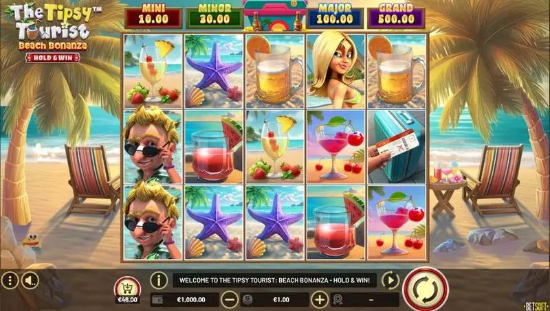 The Tipsy Tourist - Beach Bonanza - Hold & Win Slots made by BetSoft - Main Screen Reels