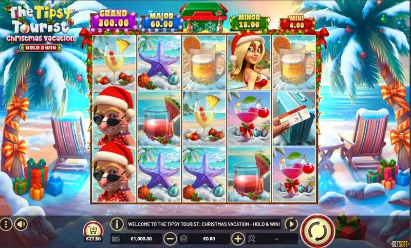 The Tipsy Tourist - Christmas Vacation Slots made by BetSoft - Main Screen Reels