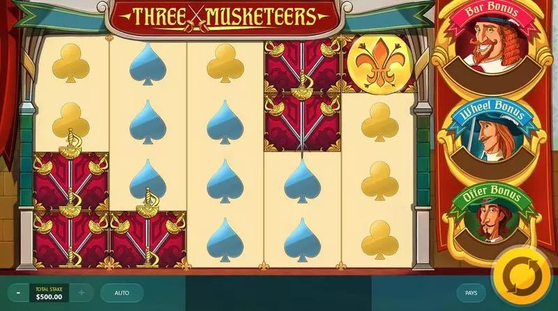 Three Musketeers Slots made by Red Tiger Gaming - Main Screen Reels
