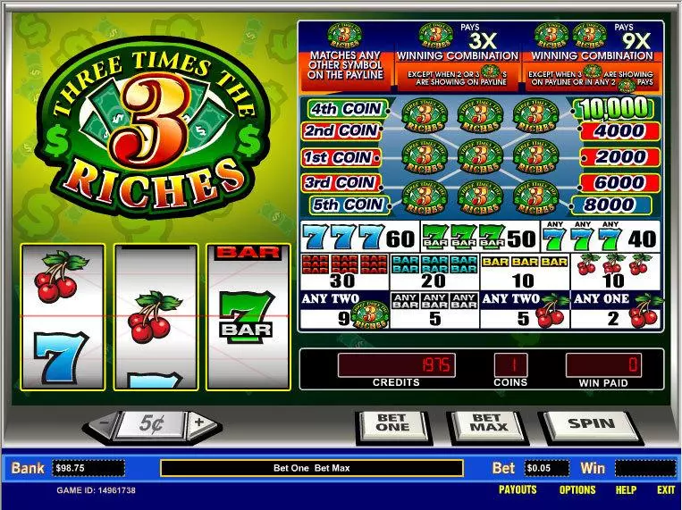 Three Times the Riches Slots made by Parlay - Main Screen Reels