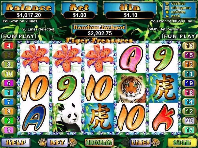 Tiger's Treasure Slots made by RTG - Main Screen Reels