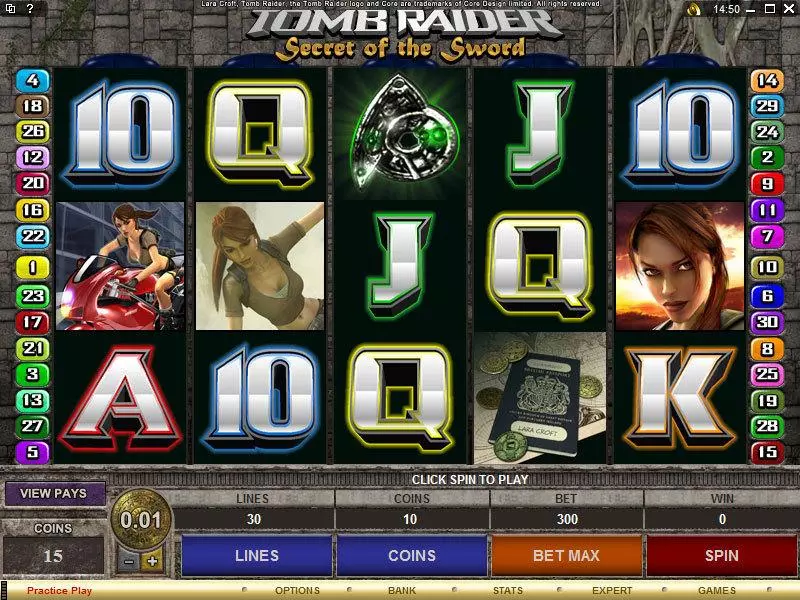 Tomb Raider - Secret of the Sword Slots made by Microgaming - Main Screen Reels