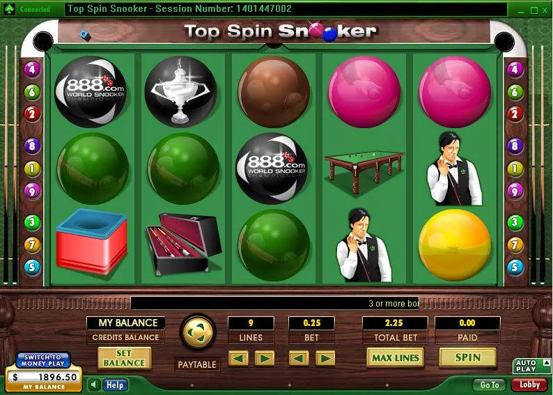 Top Spin Snooker Slots made by 888 - Main Screen Reels
