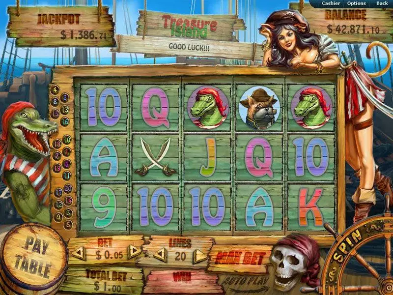 Treasure Island Slots made by RTG - Main Screen Reels