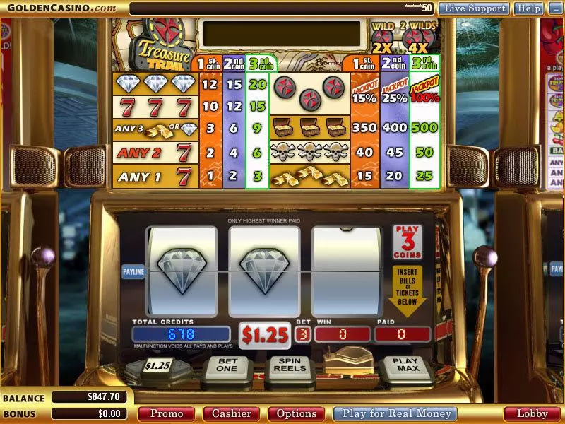 Treasure Trail Slots made by WGS Technology - Main Screen Reels