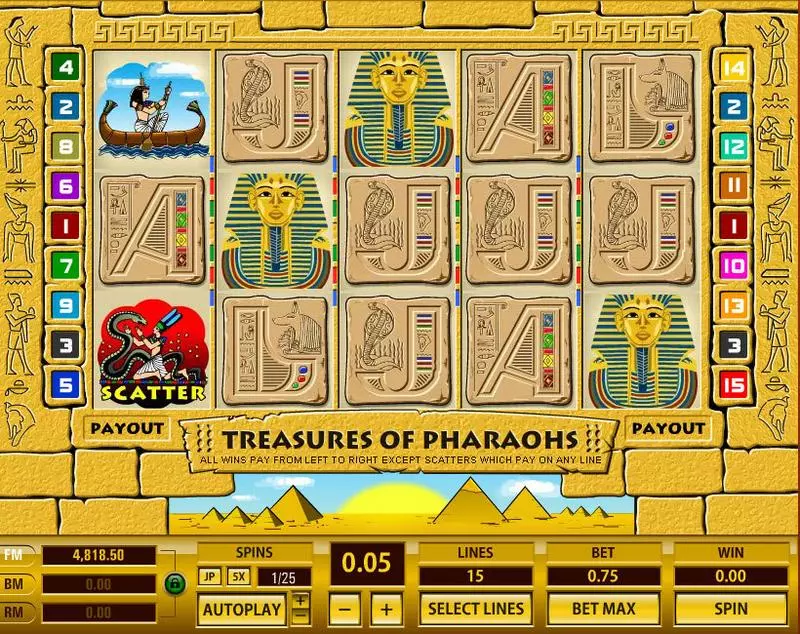 Treasures of Pharaohs 15 Lines Slots made by Topgame - Main Screen Reels