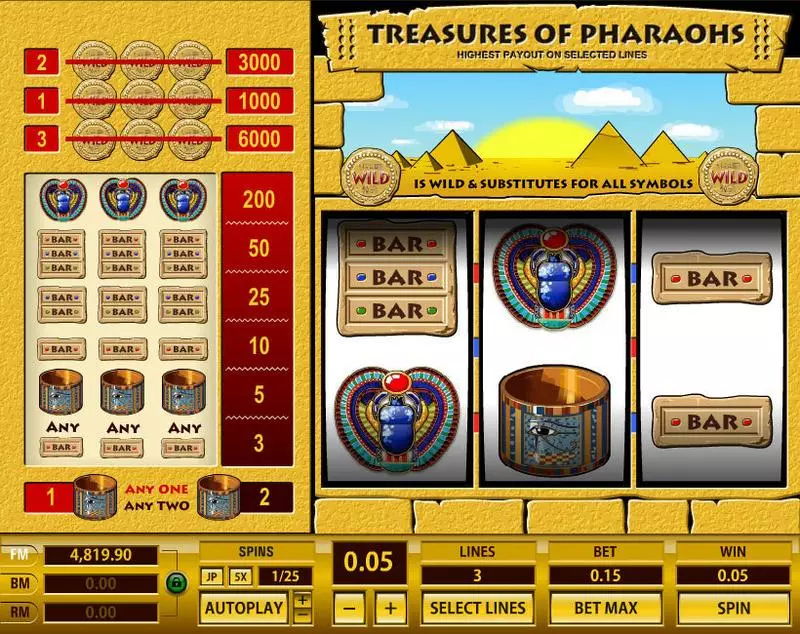 Treasures of Pharaohs 3 Lines Slots made by Topgame - Main Screen Reels