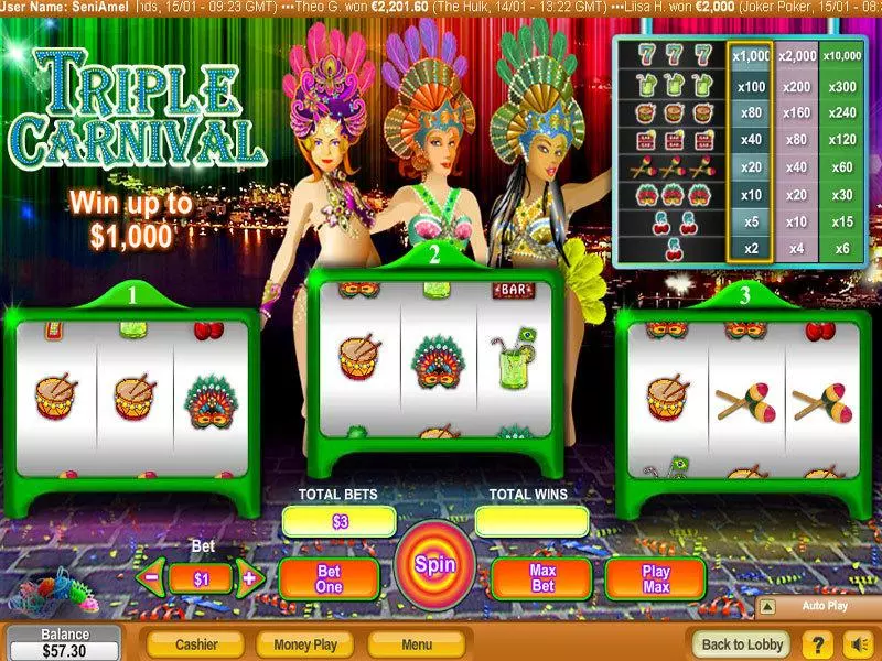 Triple Carnival Slots made by NeoGames - Main Screen Reels