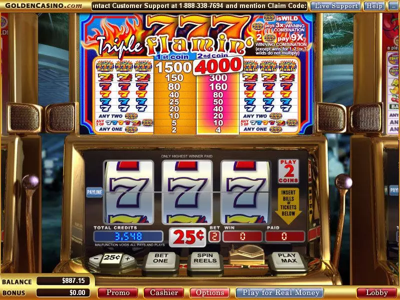 Triple Flamin' 7s Slots made by WGS Technology - Main Screen Reels