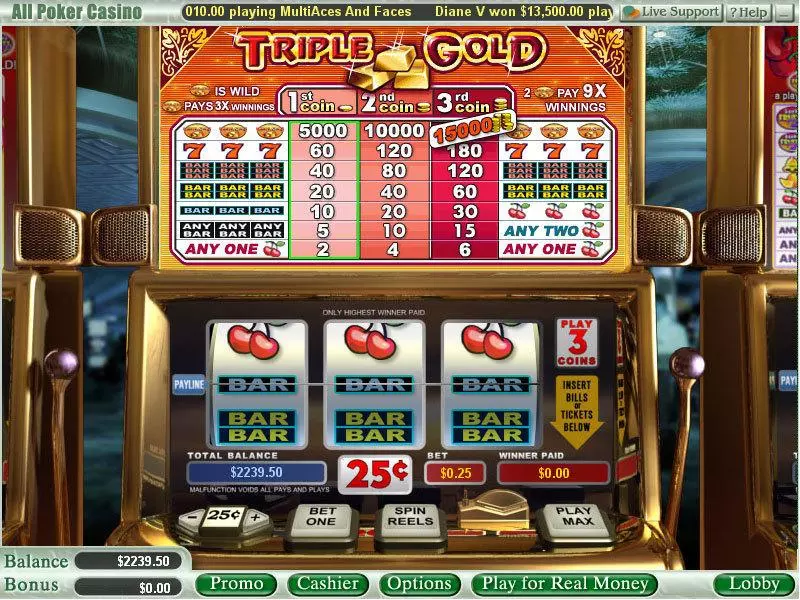 Triple Gold Slots made by WGS Technology - Main Screen Reels