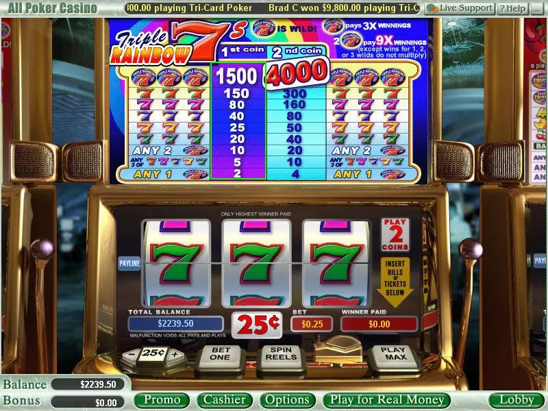 Triple Rainbow 7s Slots made by WGS Technology - Main Screen Reels