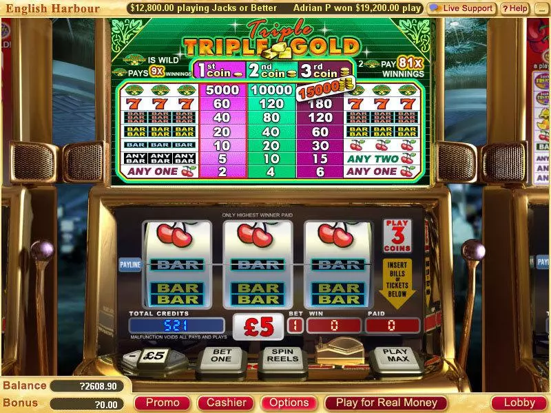 Triple Triple Gold Slots made by WGS Technology - Main Screen Reels