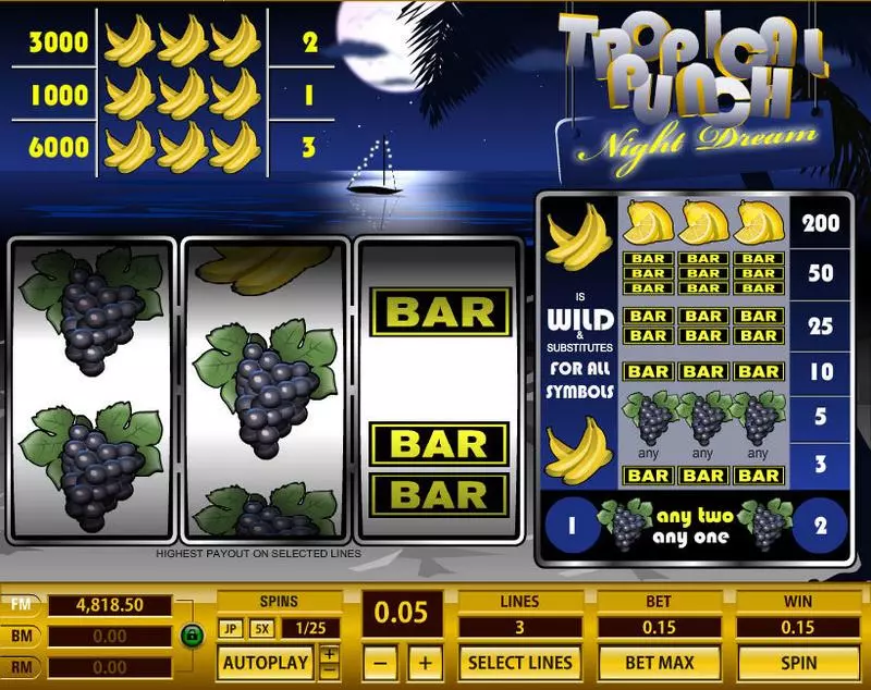 Tropical Punch Night Dream Slots made by Topgame - Main Screen Reels
