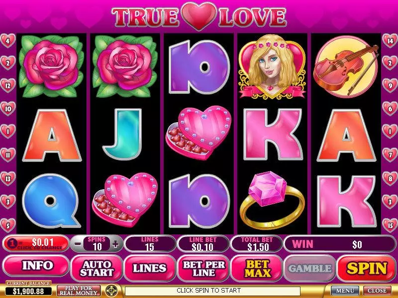 True Love Slots made by PlayTech - Main Screen Reels