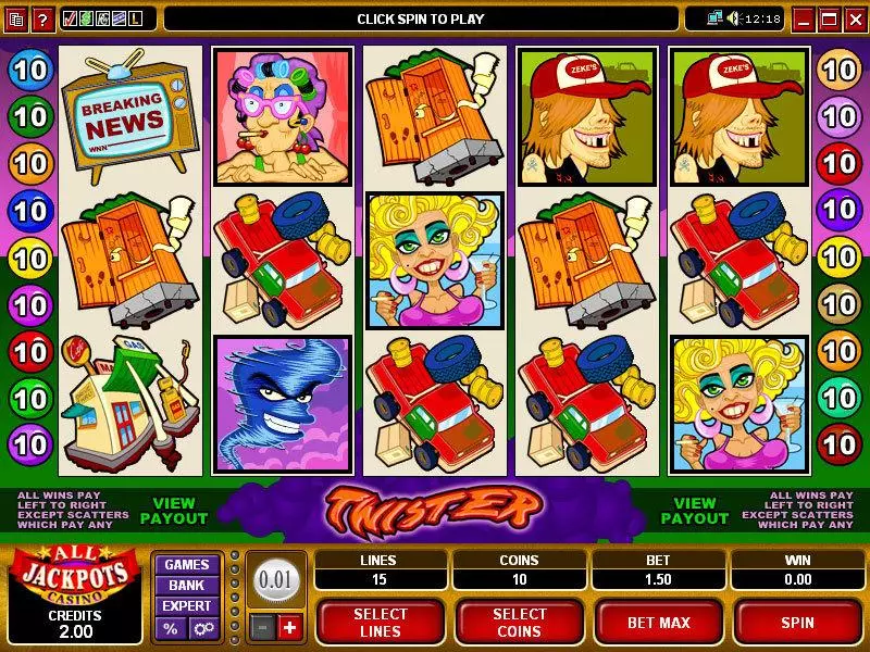 Twister Slots made by Microgaming - Main Screen Reels