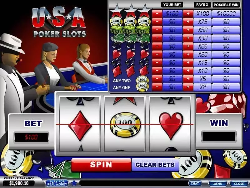 USA Poker Slots made by PlayTech - Main Screen Reels