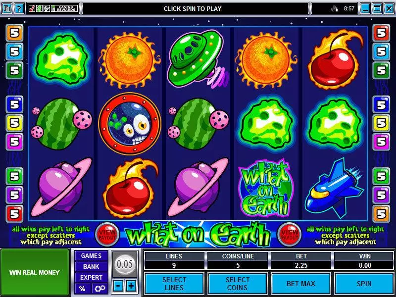 What on Earth Slots made by Microgaming - Main Screen Reels