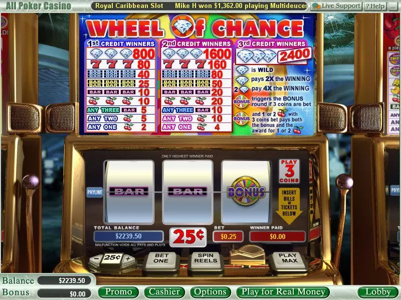 Wheel of Chance 3-Reels Slots made by WGS Technology - Main Screen Reels