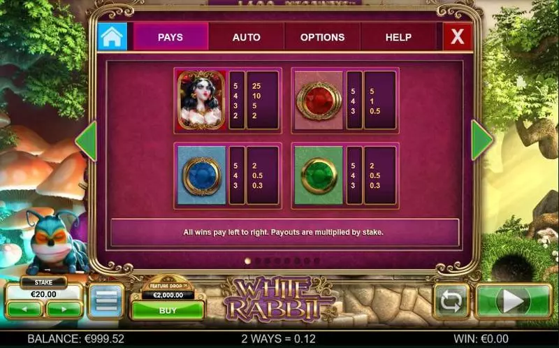 White Rabbit Slots made by Big Time Gaming - Paytable