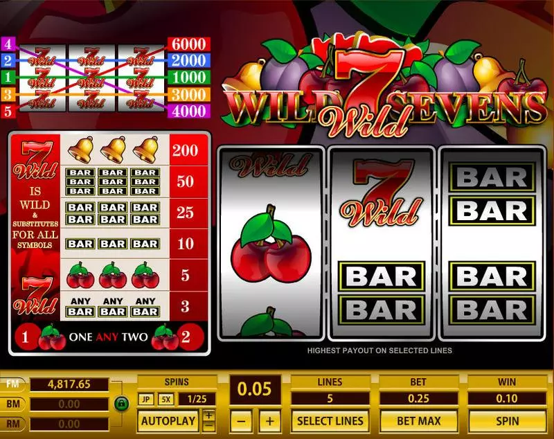 Wild Sevens 5 Lines Slots made by Topgame - Main Screen Reels