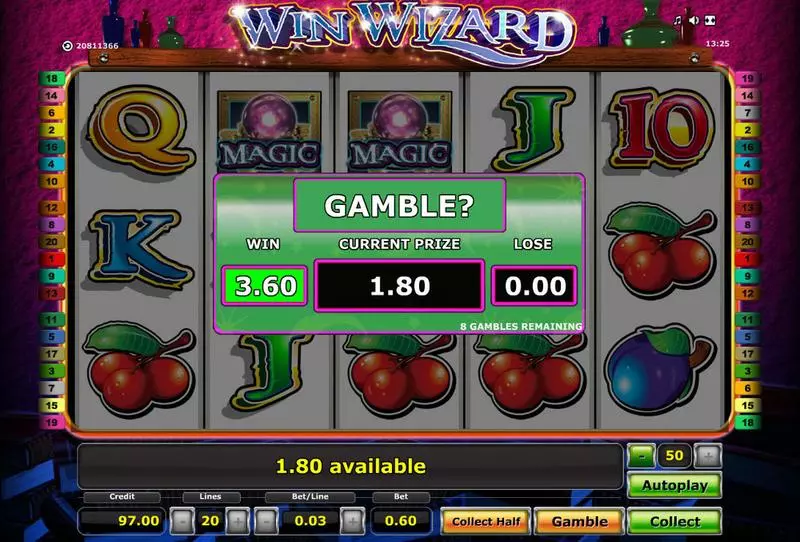 Win Wizard Slots made by Novomatic - Gamble Screen